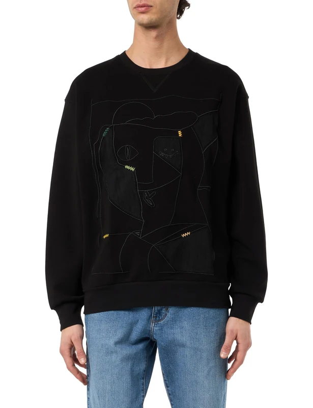 Desigual Men's Man Knit Sweat Long Sleeve Sweatshirt, Black, XXL