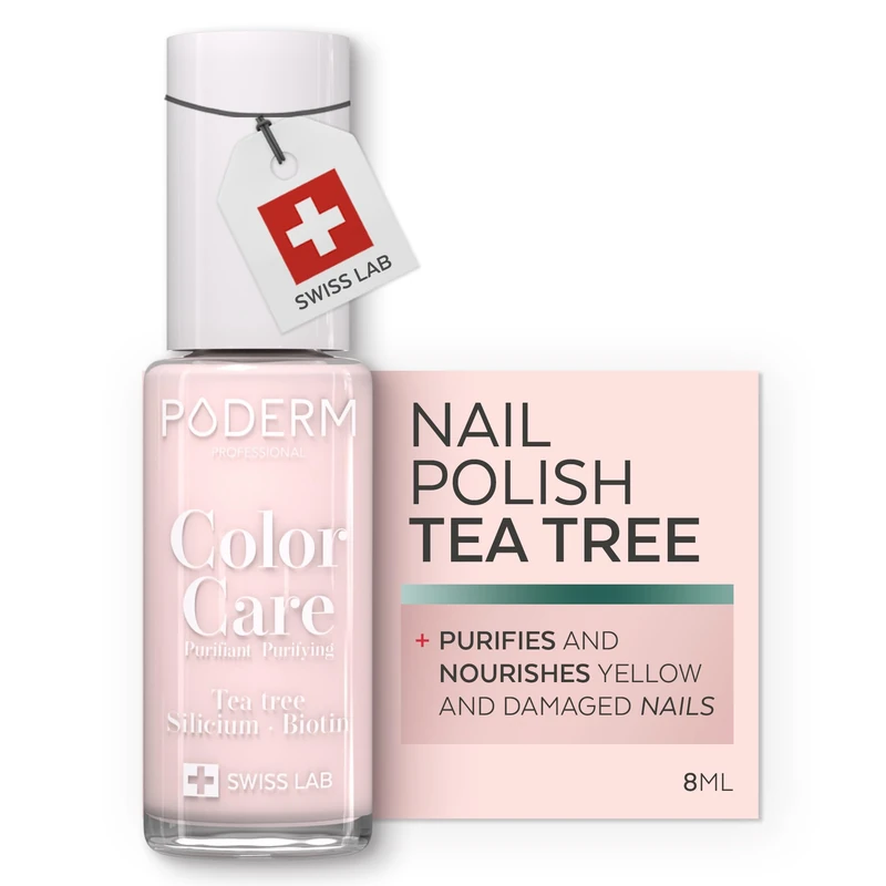 PODERM Nail Care Polish with Tea Tree - Nude Blush | Swiss Lab - 8ML | Enriched with Tea Tree, Silicon & Biotin | Purifies, Clarifies & Nourishes Yellow Nails | Created by a Podiatrist