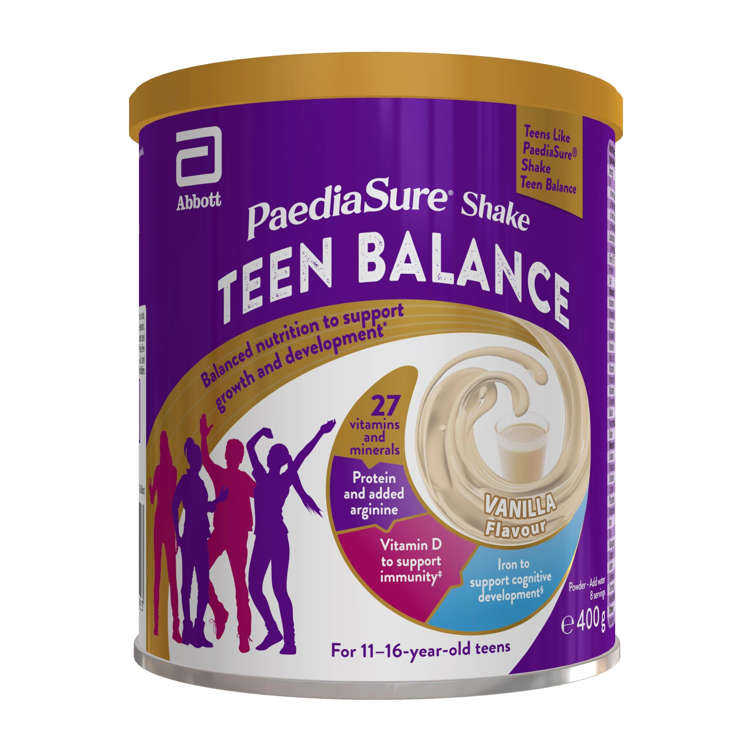 Teen Multivitamin Protein Powder – Vanilla – 400g – Teenager Supplements with 27 Vitamins & Minerals – Vitamin D & Protein – Vegetarian – For busy teens 11-16 yrs old – by PaediaSure Shake