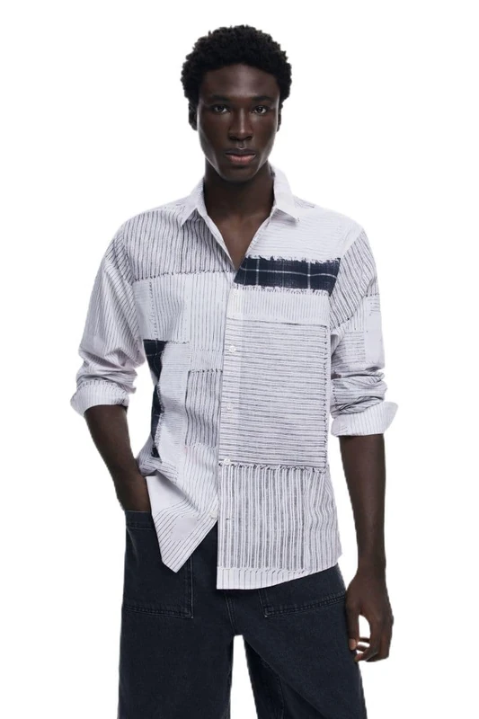 Desigual Men's Woven Long Sleeve T-Shirt, Black, L