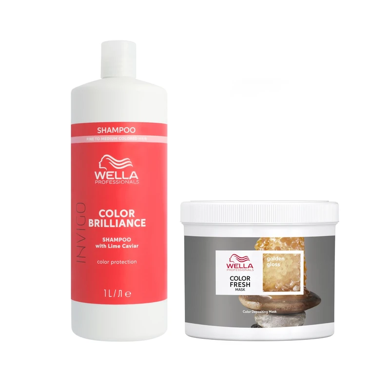 Wella Professionals Color Fresh Mask, Temporary Hair Colour Refresh Treatment, Invigo Color Brilliance Colour Protection Shampoo, 1x Hair Dye 500ml & 1x Colour Protection Shampoo 1l, Golden Gloss