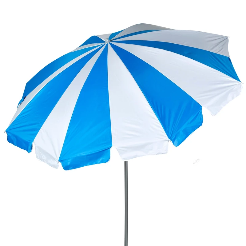 AKTIVE Beach Umbrella, 220 cm, Blue and White Stripes, Steel Pole, Tilt and Height Adjustable, Polyester Oxford Fabric, UV50 Protection, Carry Case, Large Parasols (62346)