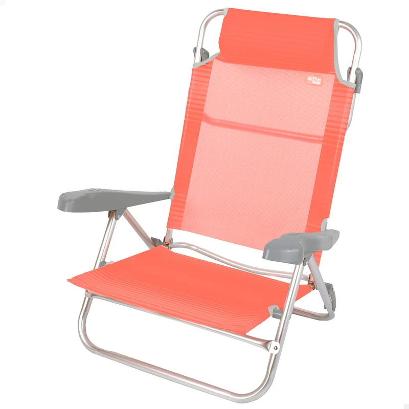AKTIVE Folding Beach Chair, 7 Positions, Coral Colour, 47 x 49 x 82 cm, Includes Padded Cushion, Carrying Handles, Supports 110 kg, Chairs Reclining Backrest, Multi-Position (62665)