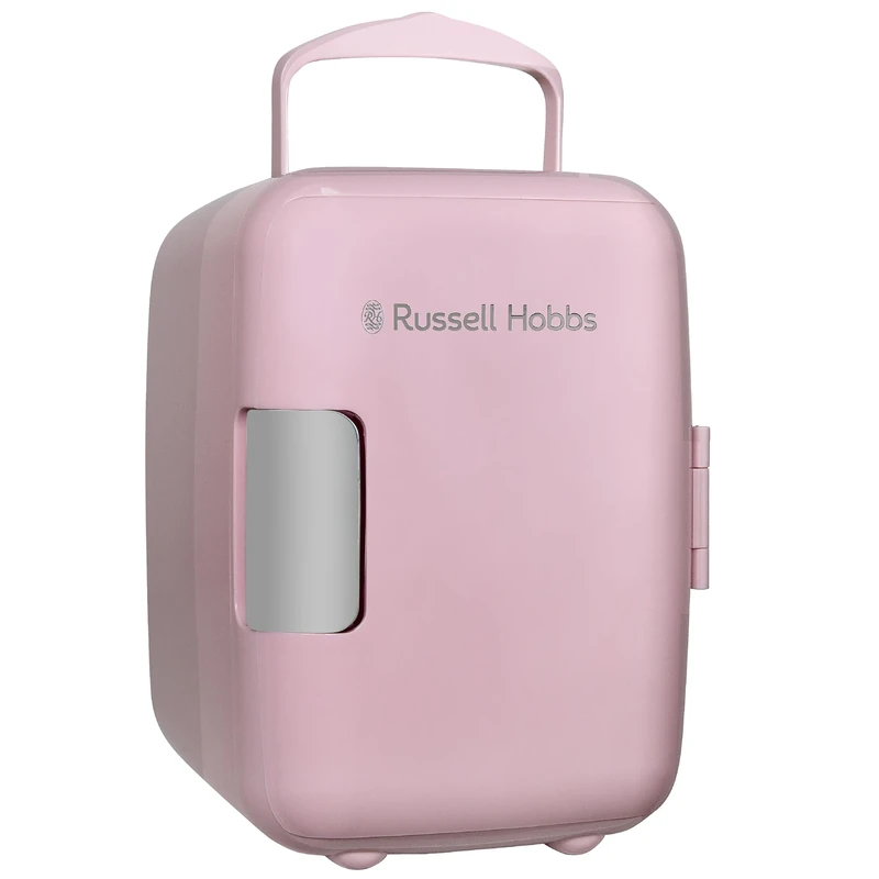 Russell Hobbs 4L/6 Can Portable Mini Cooler & Warmer for Drinks, Cosmetics/Makeup/Skincare, AC/DC Power, Retro Style, Pink, For Bedroom, Home, Caravan, Car RH4CLR1001P