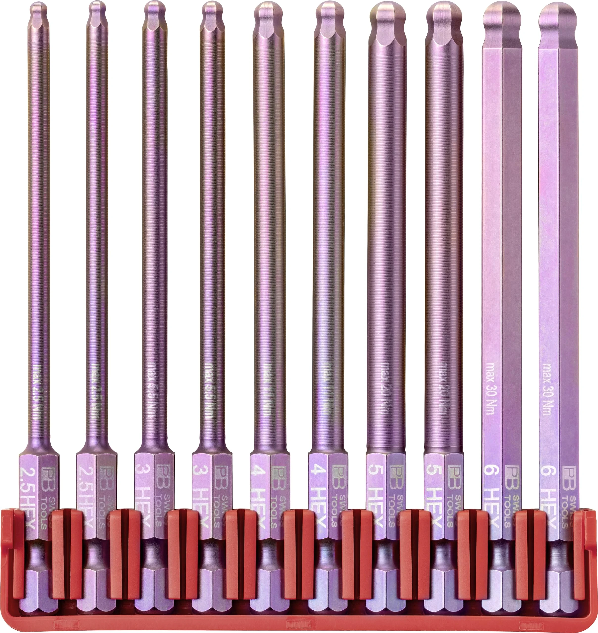 PB Swiss Tools BitBlock with 10 Long Ball Head Hexagon Socket Bits [10 x 95 mm] PB E6L.715 | 100% Swiss Made | Handy Bit Set for Standard Applications in Industry and Crafts