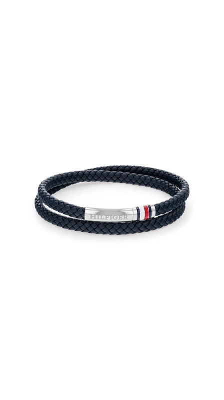 Tommy Hilfiger Jewelry Men's Bracelet with Double-Wrap Braided Blue Leather - 2790549