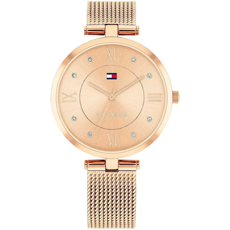 Tommy Hilfiger Three Hand Quartz Movement Watch for Women with Rose Gold Colored Stainless Steel Mesh Bracelet - 1782712