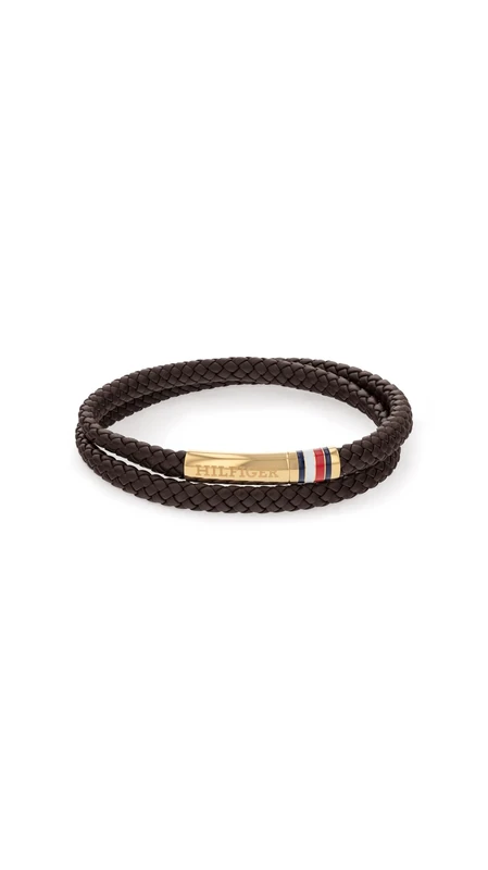 Tommy Hilfiger Jewelry Men's Leather with Double-Wrap Braided Brown Leather - 2790551