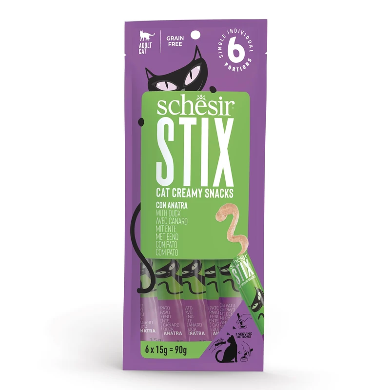 Schesir Stix Duck Flavour Creamy and Complementary Cat Snacks (12 Packs of 6 Snacks)