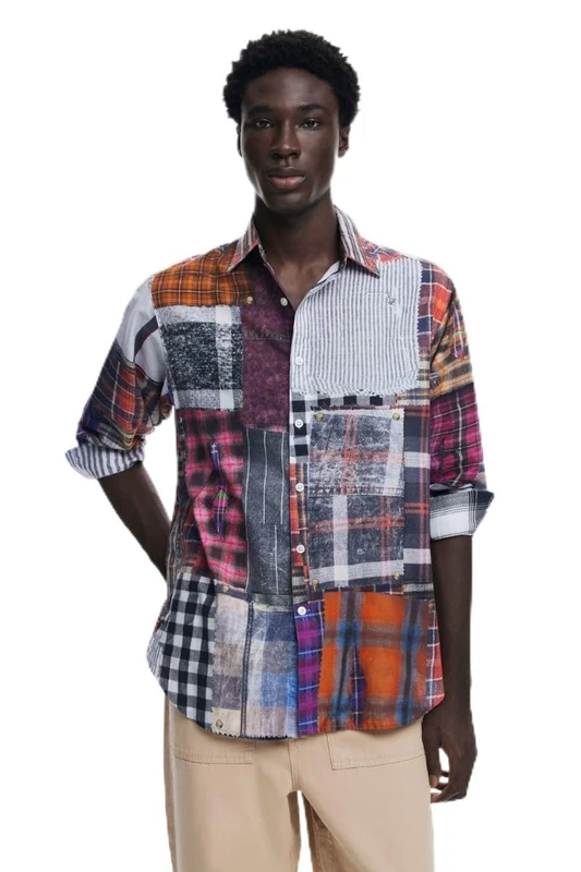 Desigual Men's Man Woven Shirt Long Sleeve T, red, Collar Size: 17.5 - Image 1