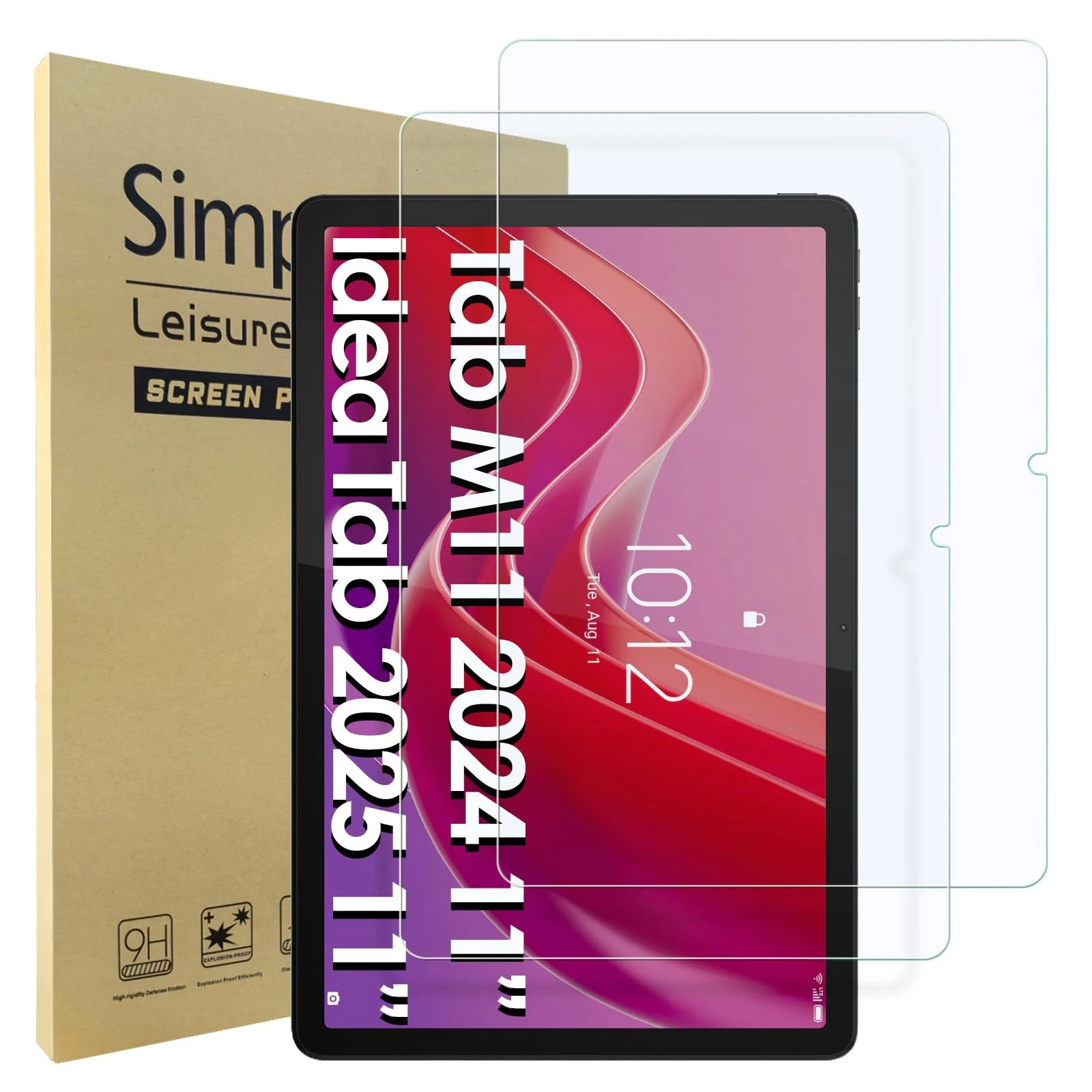 Simpeak 2 Pack Screen Protector Compatible with Lenovo Tab M11 2024 11"/ Lenovo Idea Tab 2025 11", Tempered Glass Compatible with Lenovo Idea Tab 11"/ Lenovo Tab M11 11", [9H Hardness]
