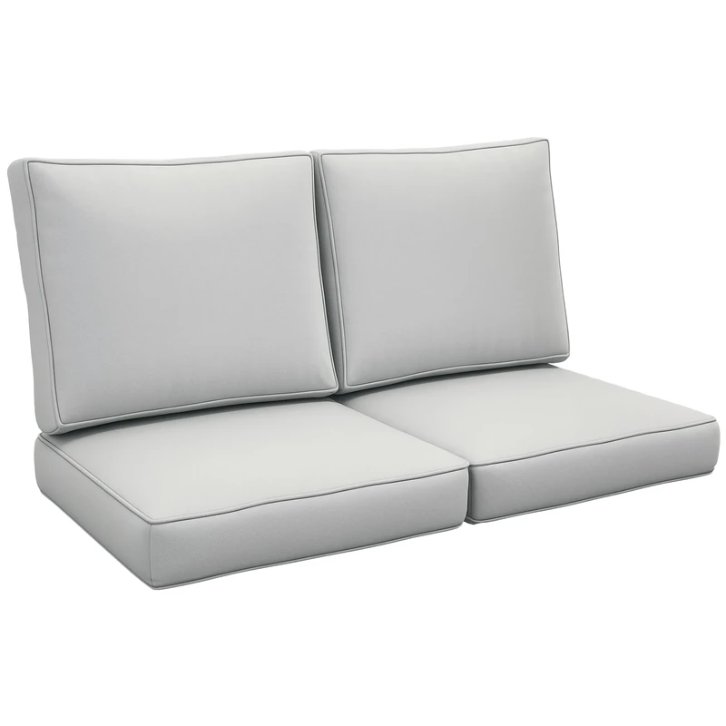 Outsunny 2 Seater Outdoor Seat Cushions, Backrest, Water Repellent Seat Pads for Dining Chair, Swing, Sofa, Light Grey
