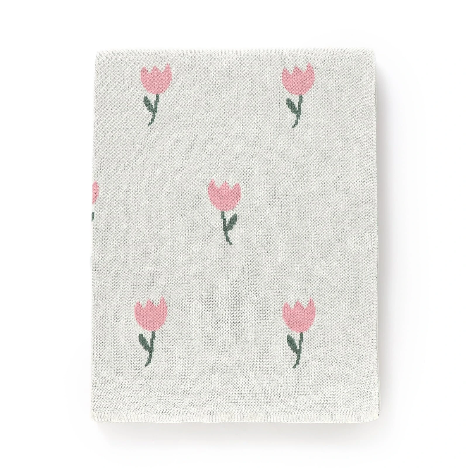 Hadetoto Baby Blanket 100% Cotton Knitted Blankets Soft Cosy Baby Blankets for Newborn (100x80cm) (Floral-Cream)