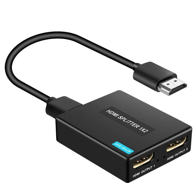 HDMI Splitter 1 in 2 Out With Cable, 4K@30HZ 1x2 for 1080P, Supports HDCP1.4 Bypass, for Xbox, PS3/4/5, Sky Box, Fire Stick, DVD Player (1 Source to 2 Displays)