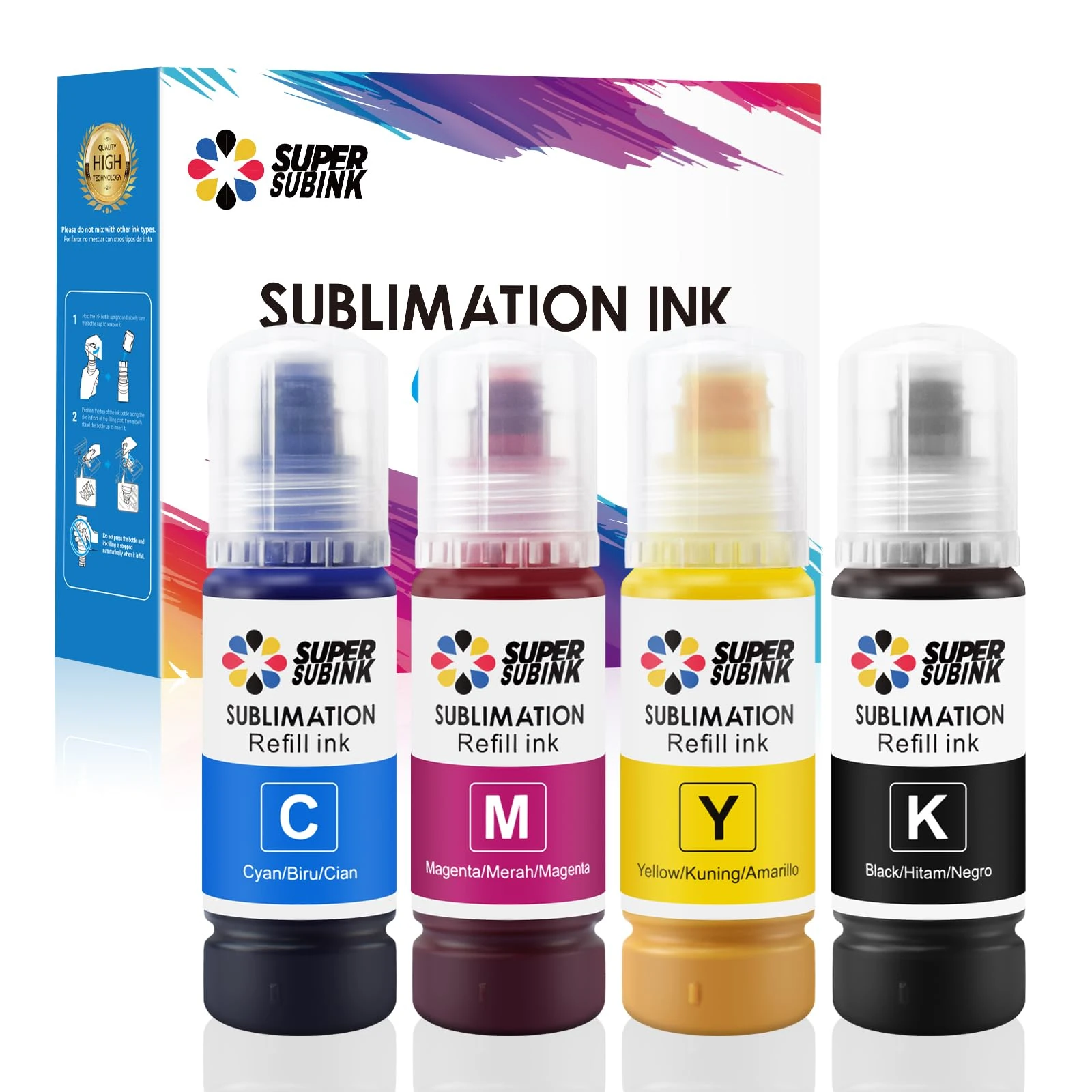 SUPERSUBINK Sublimation Ink for Epson 2810 ET-2850 2830 2815 4810 Compatible EPSON ECOTANK Printer Heat Press Transfer Ink(Autofill/ICC-Free/Anti-UV)