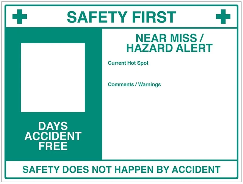 Safety First Near miss Hazard alert Dry Wipe Board 800x600mm 3mm foam pvc