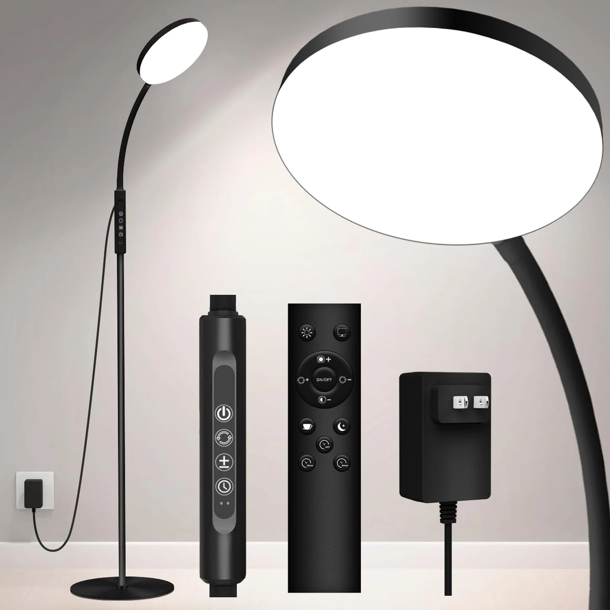 Mojimdo 20000 Lux Light Lamp, Flexible and Dimmable LED Daylight Floor Lamp with 5 Color 10 Brightness for Reading Working, Floor Standing Sunlight Lamp with Timer for Bedroom Living Room Home Office