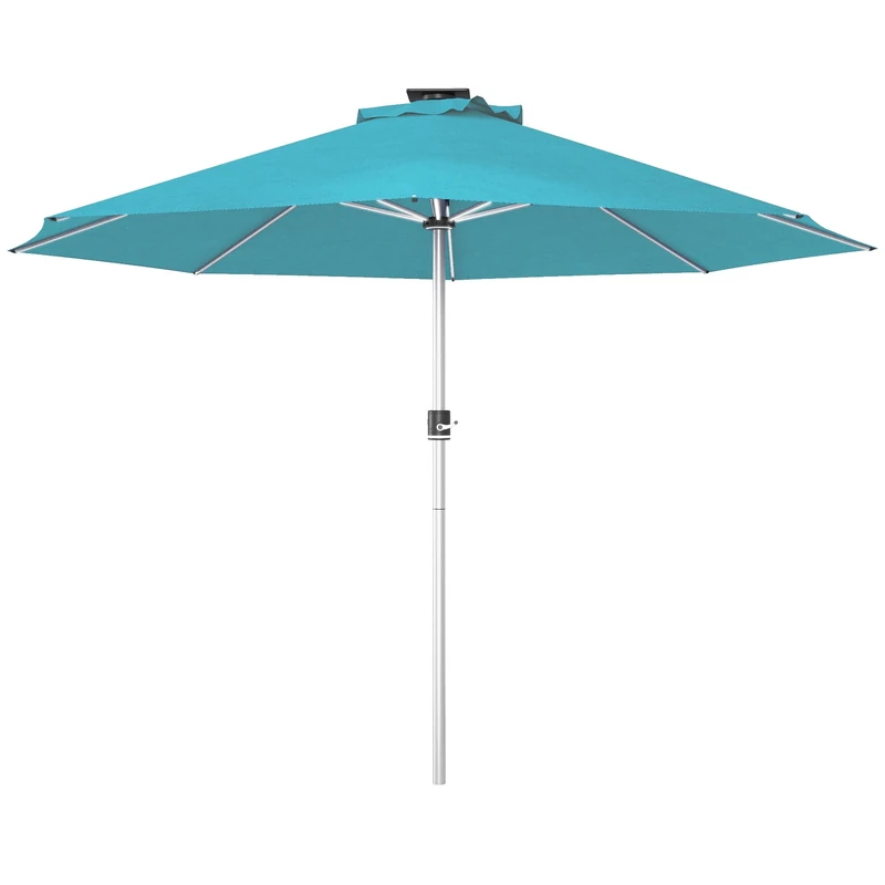 Outsunny 3(m) Solar Powered Garden Parasol with Lights, LED Lighted Deck Umbrella with 48mm Aluminium Pole, Crank, Solar Charged and USB Type-c, for Balcony, Outdoor and Lawn, Blue