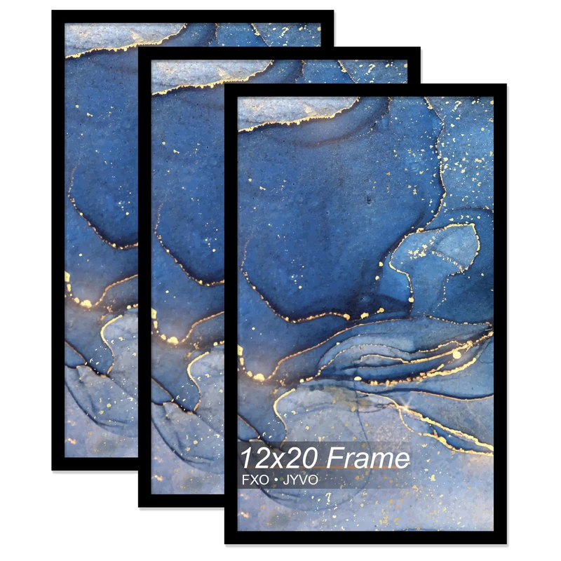 Fxojyvo 12x20 Picture Frame Set of 3, Black Frame for 12 x 20 Inch Picture Poster Photo, Light Weight and High Transparent 12 by 20 Frame for Wall - 3 Pack/Black/12 x20