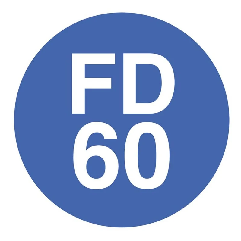 38mm Dia Engraved FD60 Fire door disc (White text on blue) - Adhesive Backed (Pack of 50) - Image 1