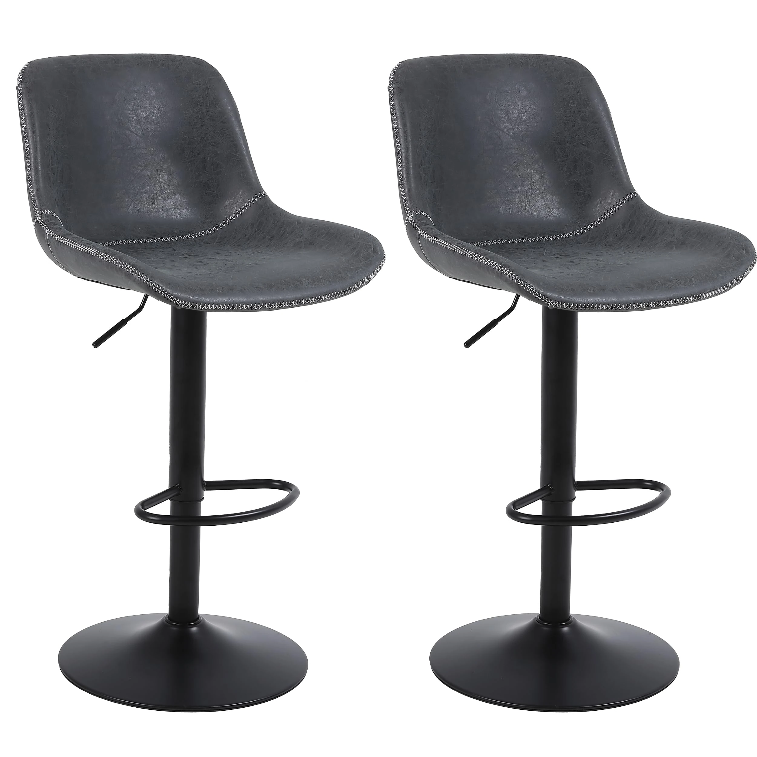 Ermnois Bar Stools Set of 2,Swivel Counter Height Barstools with Back,Adjustable Modern Bar Chairs,Tall Armless PU Leather Kitchen Island Stool,Black
