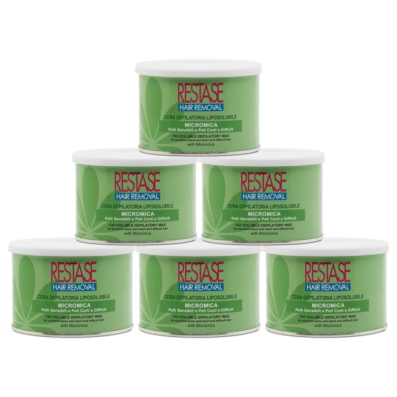 RESTASE | Liposoluble Depilatory Wax, Micromic, Sensitive Skin and Short and Difficult Hair, 6 x 400 ml, Made in Italy