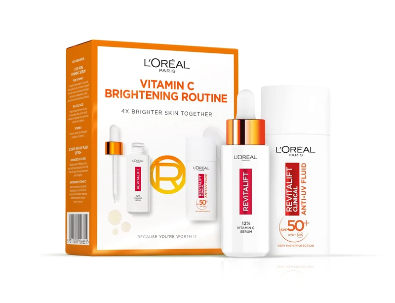 L'Oréal Paris Revitalift Clinical 12% Pure Vitamin C Serum (30ml) & SPF 50+ Invisible Fluid (50ml) Duo for Face, Antioxidant Protection, Brighter Smoother Skin, UV Protection - Image 1
