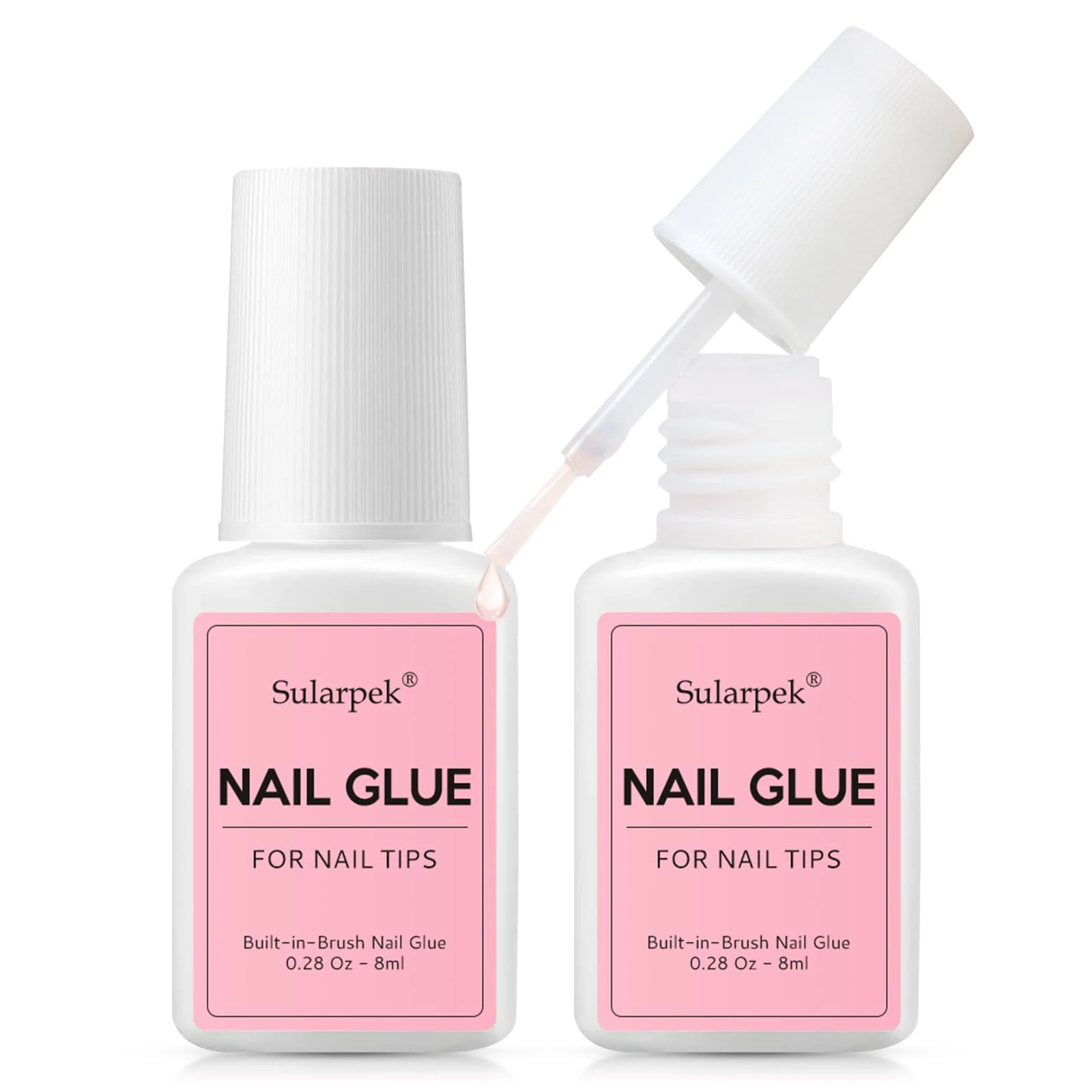 Sularpek 2Pcs Strong Nail Glue, 8ml for Acrylic Nails, Extra Strong Professional False Nail Adhesive for Salon & Home Use