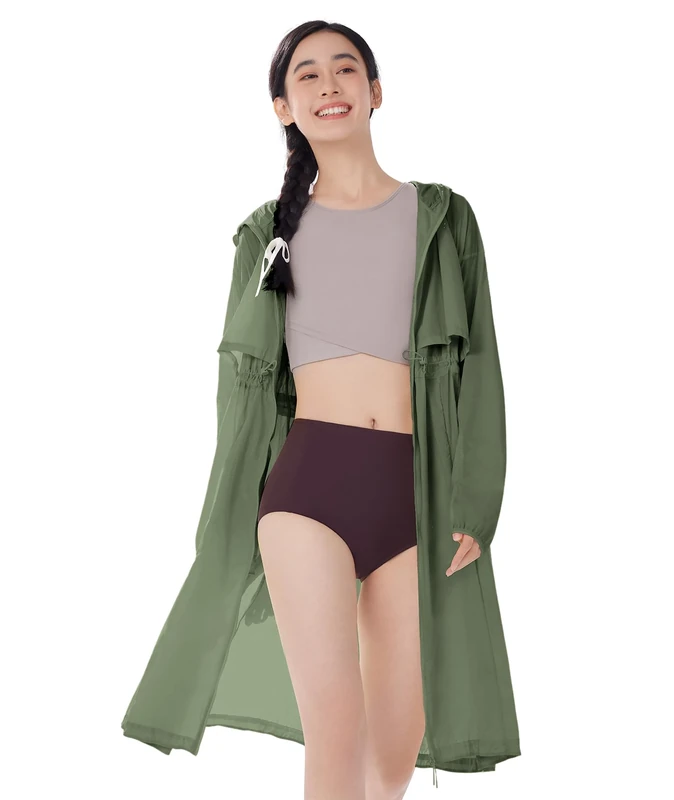 BENEUNDER Women's UPF 50+ Swimsuit Cover Up, Lightweight SPF Long Sleeves Sun Protection Beach Summer Dress Hoodie Dress, Deep Green, Large