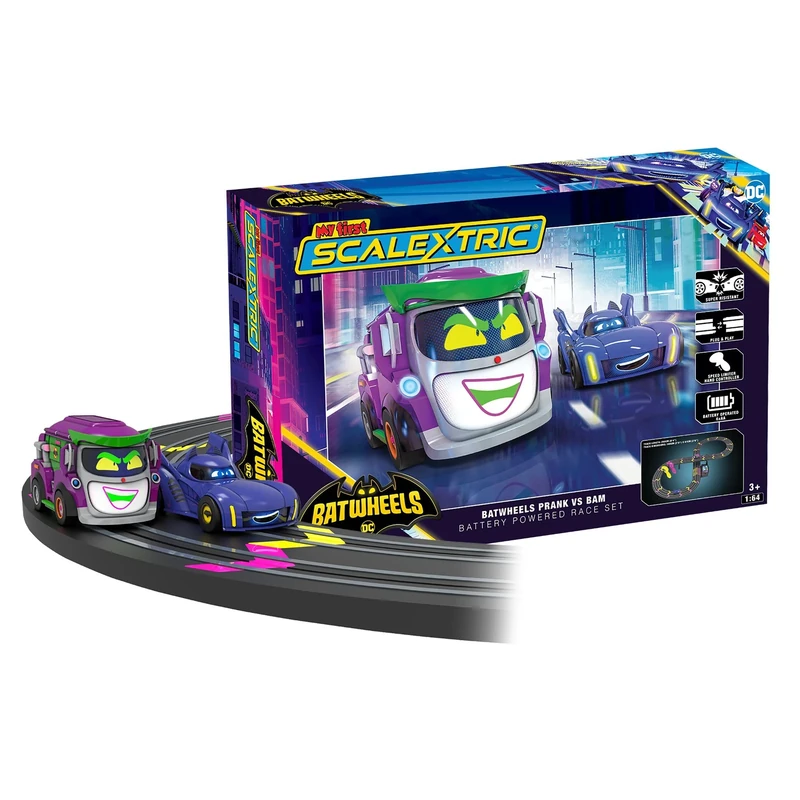 My First Scalextric Racing Track Sets for Kids Ages 3+ - G1187M Batwheels Prank vs Bam Battery Micro Race Car Set, Toy Cars Race Tracks for Boys. Incl. 2x Hand Controllers - Kids Toys Gifts