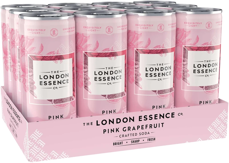 The London Essence Co. Pink Grapefruit Crafted Soda, Premium Soft Drink, 250ml, Pack of 12 cans, No Artificial Colours Preservatives or flavours, Low Calorie