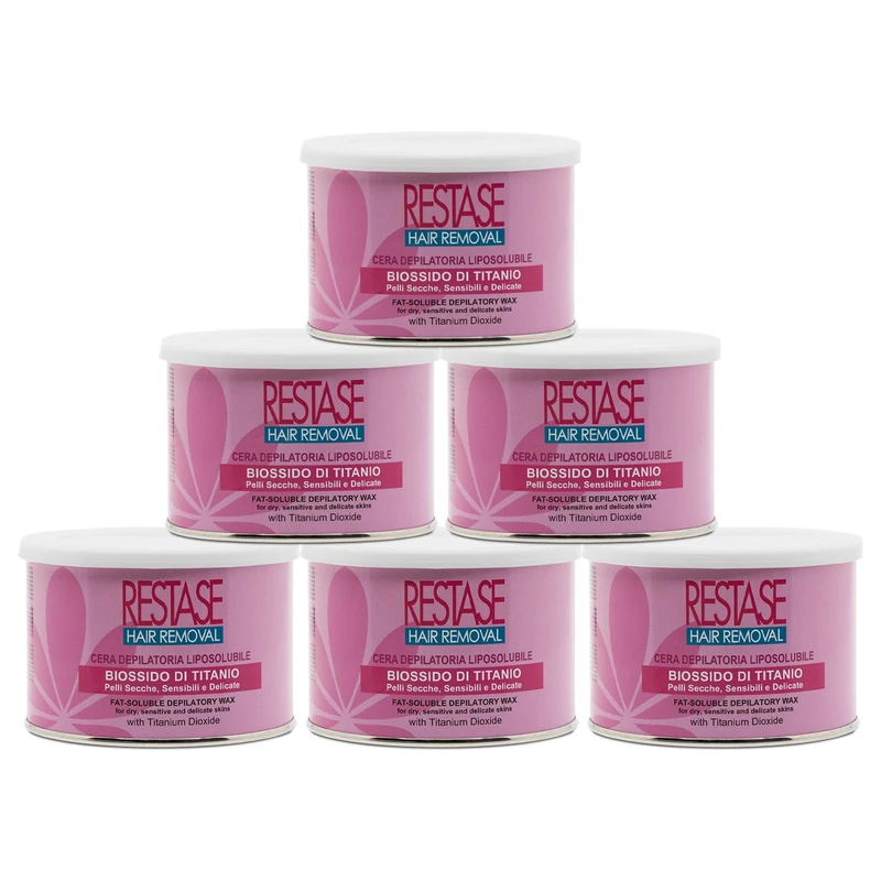 RESTASE | Liposoluble Depilatory Wax, Titanium Dioxide, Dry, Sensitive and Delicate Skin, 6 x 400 ml, Made in Italy