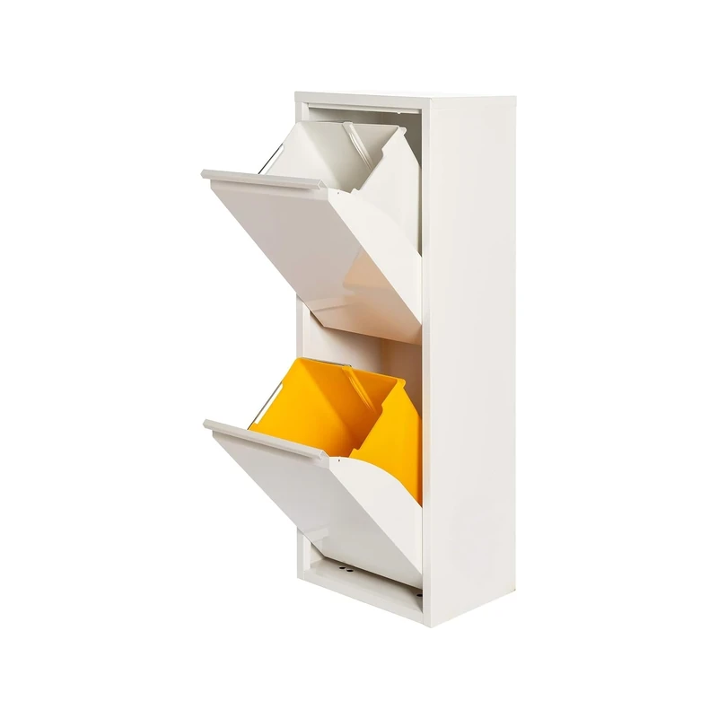 WELL HOME MOBILIARIO & DECORACIÓN 2 x 17L (34L) Matt White Metal Bin and Recycling Bin 2 Compartment