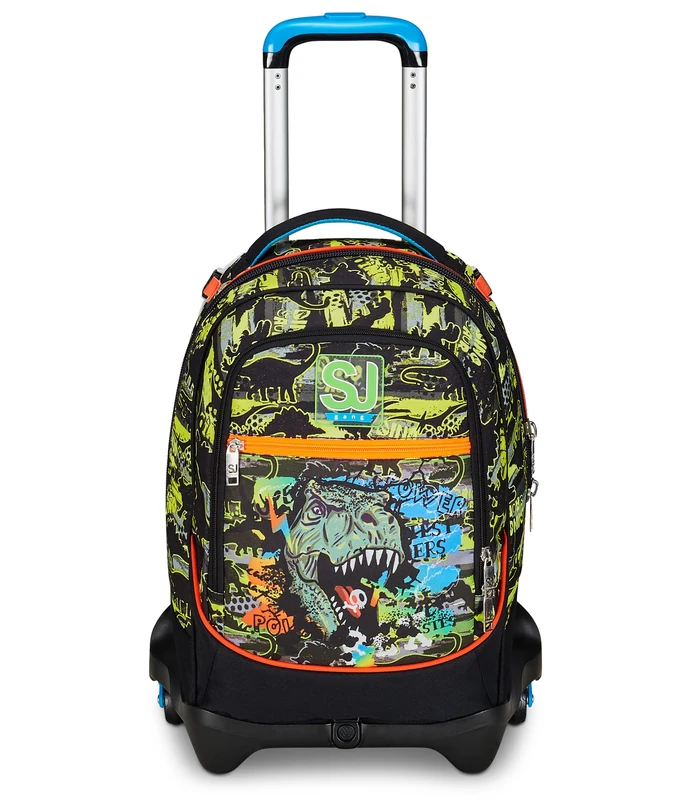 SJ Gang School Trolley Jack 3 Wheels, Orange Green, Rexmi, 3 in 1, Triple Use, Backpack with Detachable Trolley, Bottle Pocket and Crossover System, Travel School Backpack, Child Boy, green, Taglia