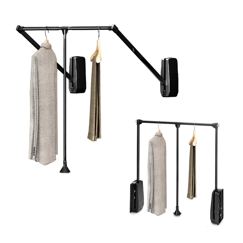 Avilia Telescopic Coat Rail for Wardrobe – Black Steel Clothes Rail 60-83 cm Load 12 kg Adjustable - Image 1