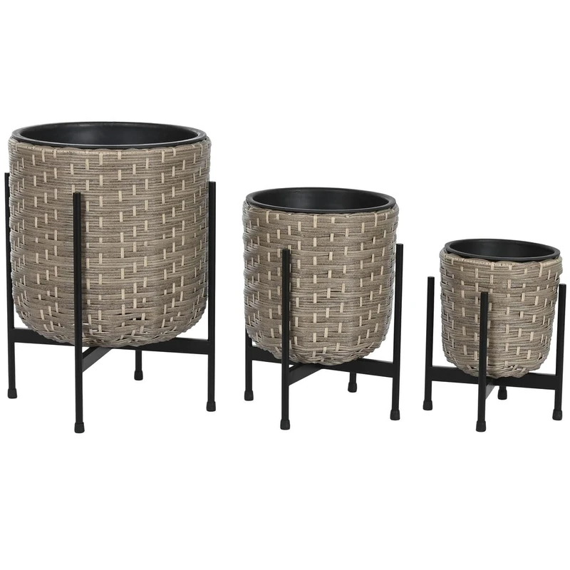 Home ESPRIT Plant Pots Set Metal Polypropylene Rattan 39 x 39 x 49 cm
