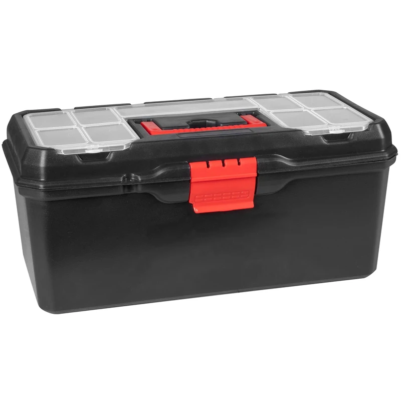 Hardys Heavy Duty Small Plastic Tool Box - Multiple Compartment Toolbox Organiser with Removable Tote Tray - Tool Chest Storage Box, 7 Compartment Box for Fixings, Hand Tools (16")