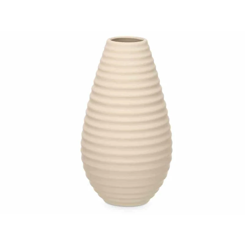Beige Ceramic Vase 19 x 33 x 19 cm (4 Units) Stripes - Image 1