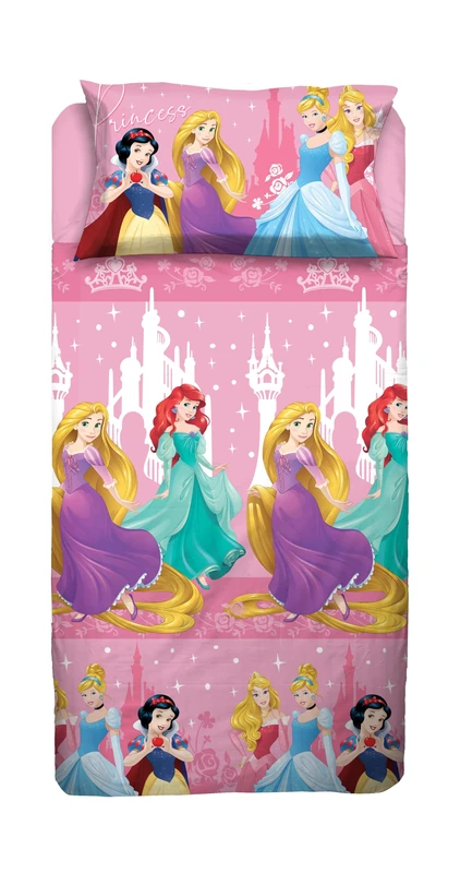 Princess Single Bed Sheet Set, Disney Single Bed Set, Top Sheet, Fitted Sheet, Pillowcase, Pink, Disney, 100% Cotton, Official Product