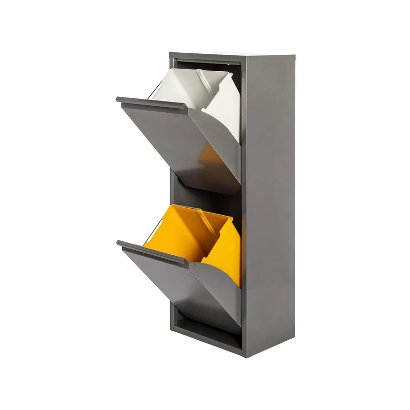 WELL HOME MOBILIARIO & DECORACIÓN 2 x 17L (34L) Grey Gloss Metal Bin with 2 Compartments