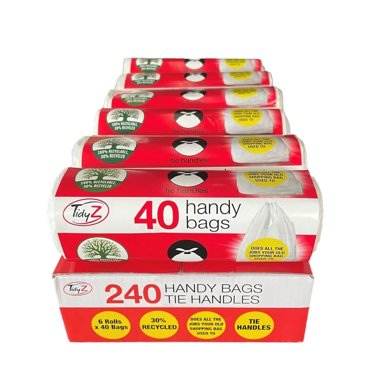 240 TidyZ Handy Bags, Pedal Bin Liners. Minimum 30% Recycled Plastic. Suitable for Office & Bathroom Waste Bins. Tie Handles. 15L. 6 Rolls of 40 Bags. Does All The Jobs Your Old Carrier Bag Used To