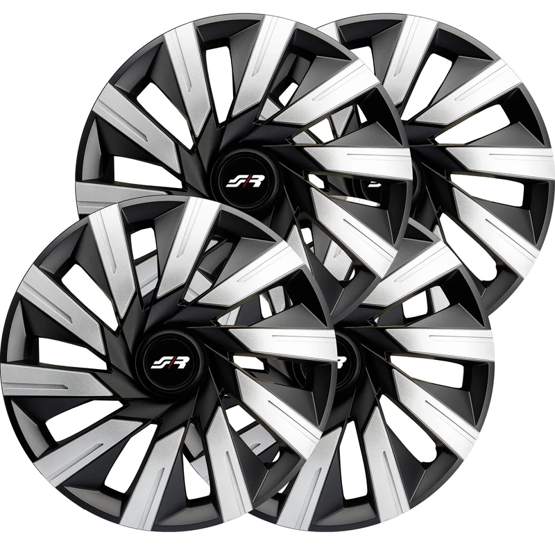 Simoni Racing TEC/15SB Set of 4 Tecna 15 Inch Wheel Trims, Black and Silver Car Wheel Covers