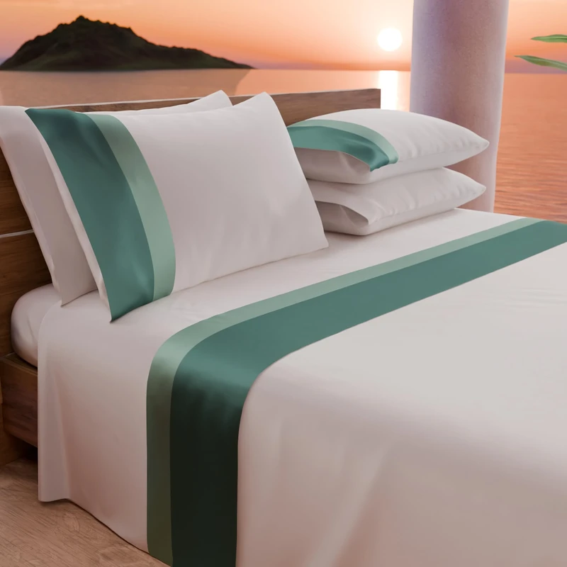 PETTI Artigiani Italiani - Single Bed Sheet Set with Double Frill in Satin 3 Pieces 90 x 200 cm Cotton Percale Sheets - Fitted Sheet, Top Sheet and 1 Pillowcases, Teal