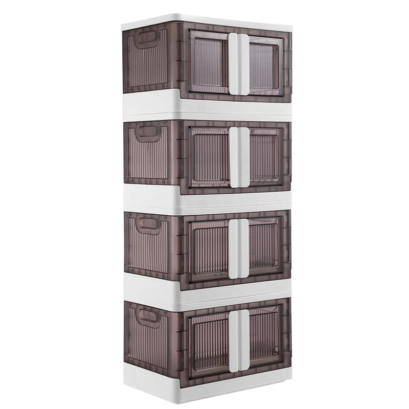 BAKAJI 45 Litre Plastic Double Opening Storage Box Foldable Space Saving Storage Box with Wheels Stackable for Clothes Toys Books DVD Capacity 45 Litres (Set of 4)