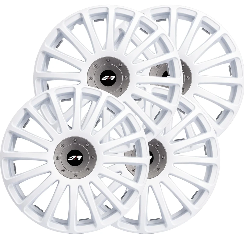 Simoni Racing GP/15W, Set of 4 Gran Prix White 15 Inch Wheel Covers, White and Silver