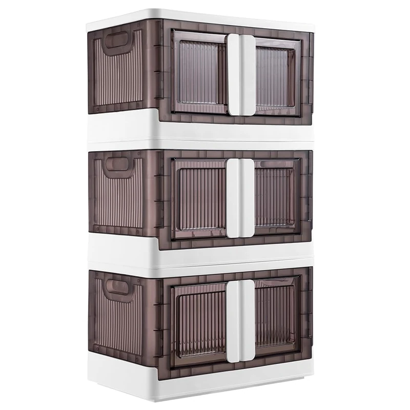 BAKAJI 45 Litre Plastic Double Opening Storage Box Foldable Space Saving Storage Box with Wheels Stackable for Clothes Toys Books DVD Capacity 45 Litres (Set 3) - Image 1