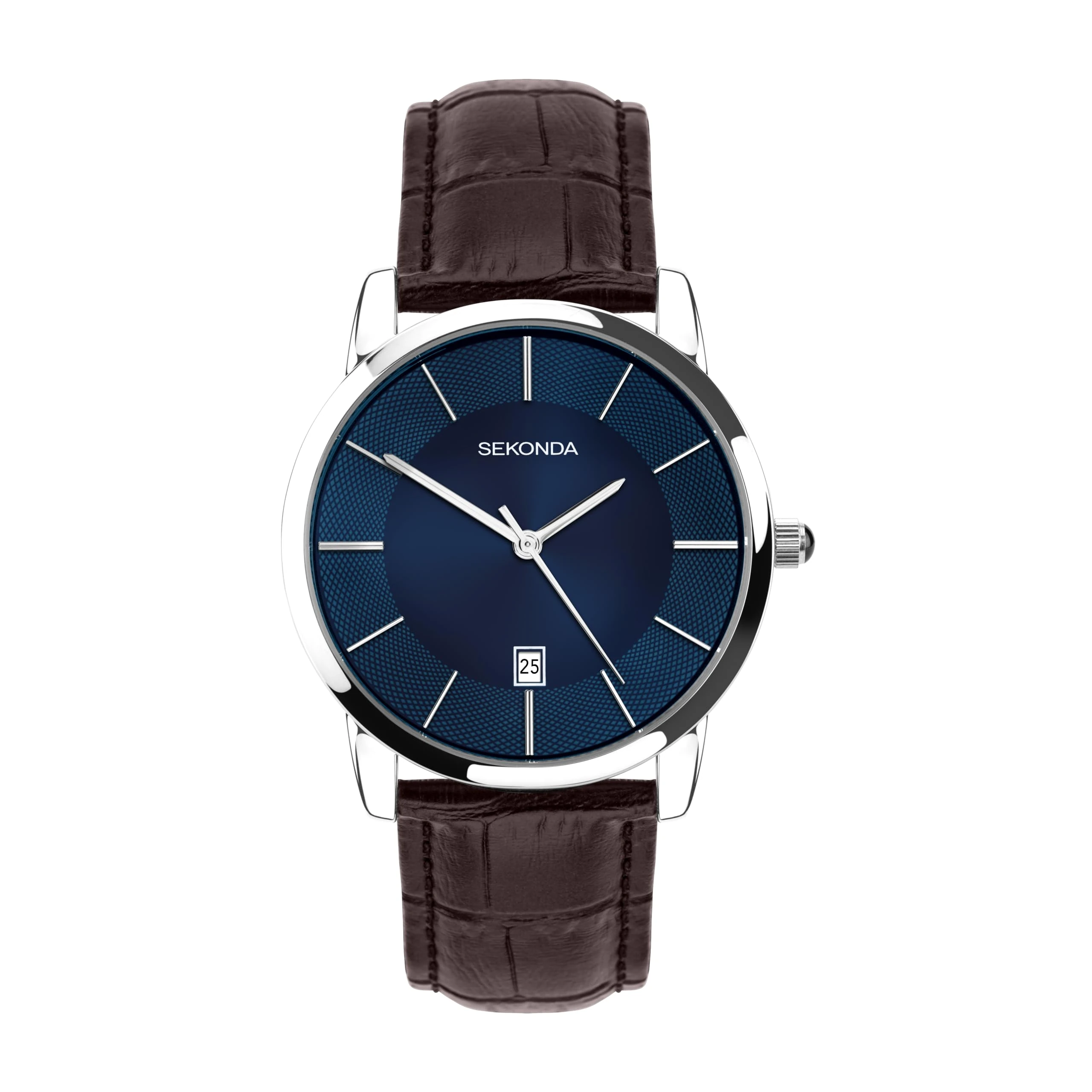 Sekonda Classic Copen Men's 42mm Quartz Watch in Blue with Analogue Date Display, and Brown Leather Strap 30193