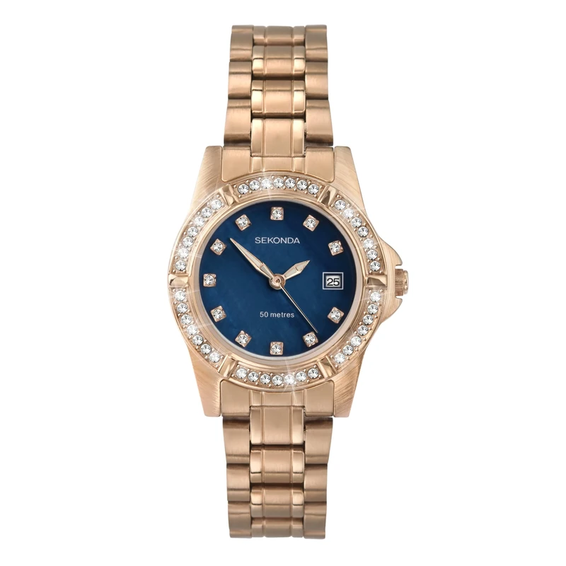 Sekonda Sienna Ladies 31mm Quartz Watch in Blue Mother of Pearl with Analogue Date Display, and Rose Gold Stainless Steel Strap 40654