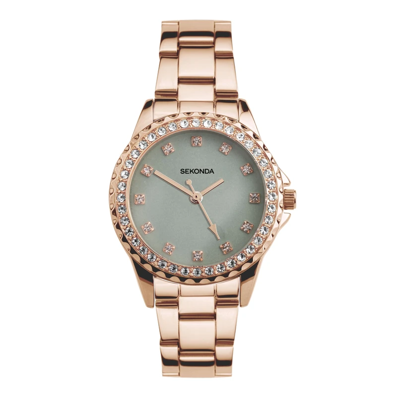 Sekonda Dress Elizabeth Ladies 36mm Quartz Watch in Green with Analogue Display and Rose Gold Alloy Strap 40646 - Image 1