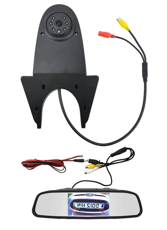Dolphin Automotive Black Van Rear Roof Mounted Reversing Parking Camera - Generic Universal Overhang Fitting (Black Camera With 4.3" Mirror Monitor)
